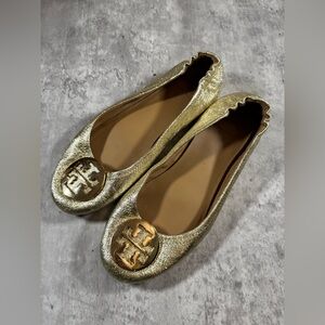 Tory Burch Women's Gold Leather Ballet Flats Size US 7